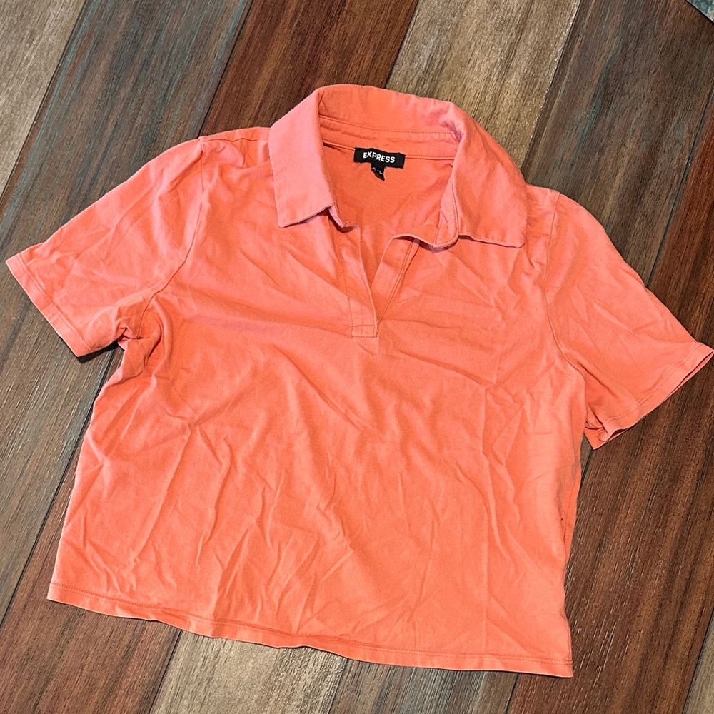Express Coral Polo Collar Short Sleeve Cotton‎ Crop Top – Size S